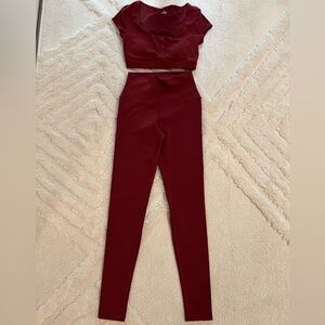 Alo yoga set leggings and top dark red